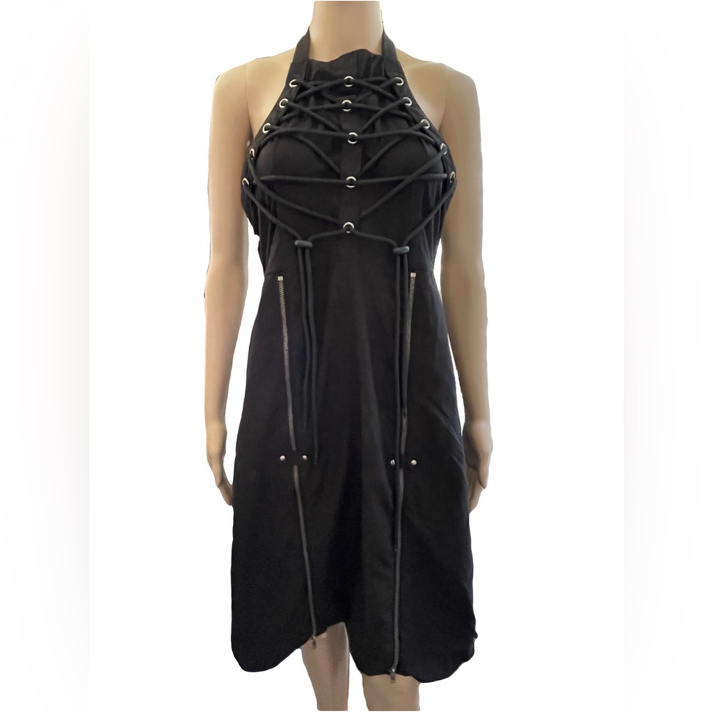 ILLIG Gothic Black Halter Dress with Grommet and Rope Detailing
